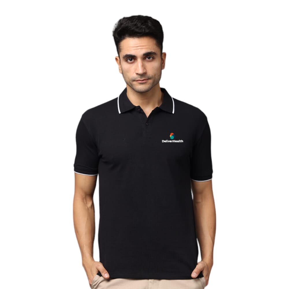 Greys & Blues Pima Polo T-Shirt - Black With White Tipping